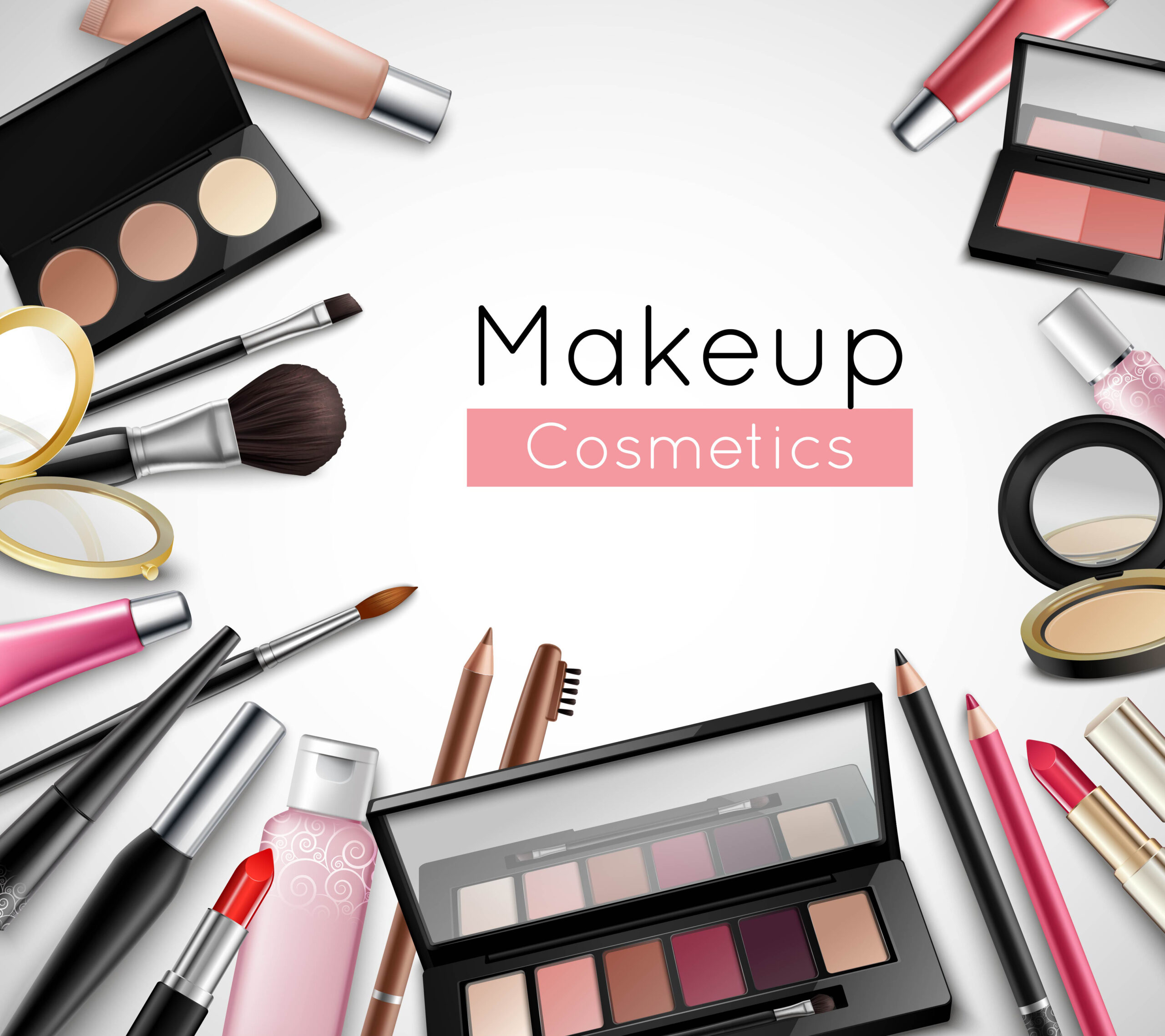 makeup cosmetics accessories realistic composition poster