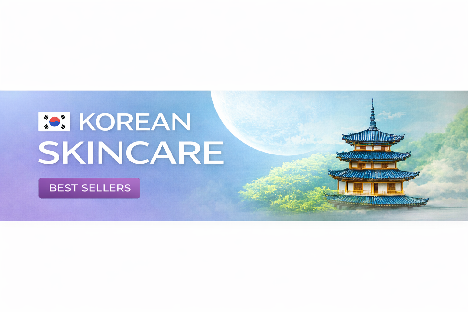 Home korean skincare with traditional pagoda scene